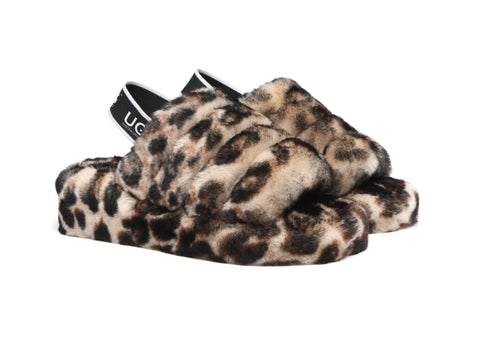Australian Shepherd® Women Pamela Leopard Print Fluffy Slides