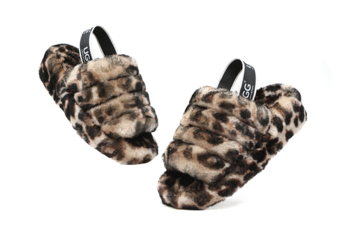 Australian Shepherd® Women Pamela Leopard Print Fluffy Slides