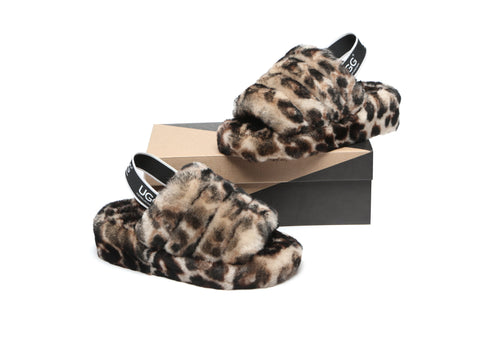 Australian Shepherd® Women Pamela Leopard Print Fluffy Slides