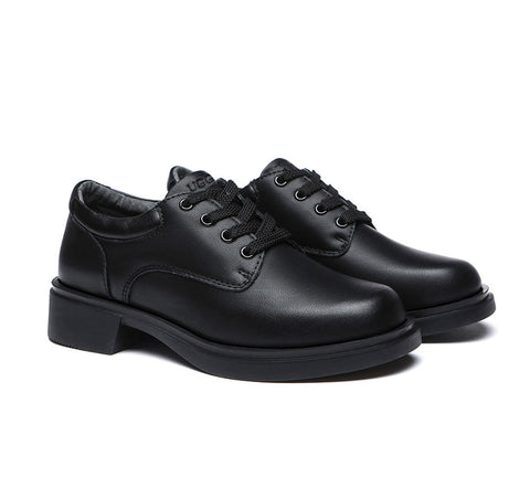 Australian Shepherd® Black Leather Senior Lace Up School Shoes