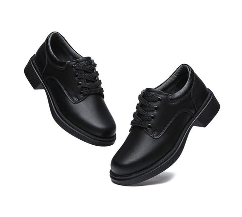 Australian Shepherd® Black Leather Senior Lace Up School Shoes