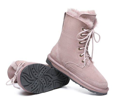EVERAU® Women Lace Up Ankle Fashion Sheepskin Boots Pathfinder
