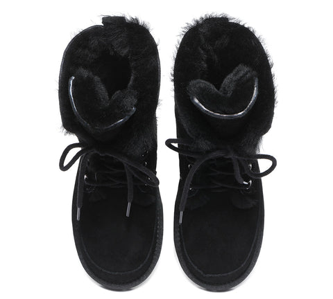 EVERAU® Women Lace Up Ankle Fashion Sheepskin Boots Pathfinder