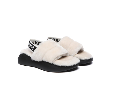 EVERAU® Sheepskin Wool Slingback Fluffy Slides Women Miss Ever