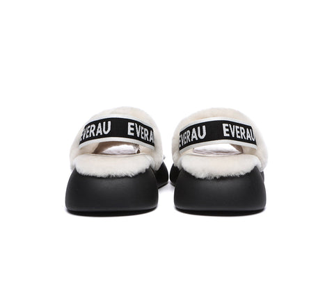 EVERAU® Sheepskin Wool Slingback Fluffy Slides Women Miss Ever