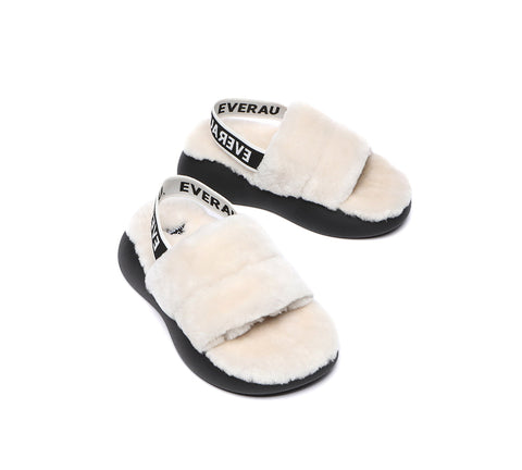 EVERAU® Sheepskin Wool Slingback Fluffy Slides Women Miss Ever