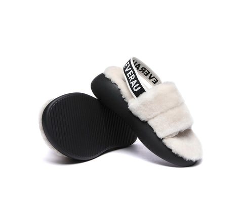 EVERAU® Sheepskin Wool Slingback Fluffy Slides Women Miss Ever