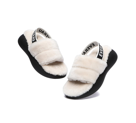 EVERAU® Sheepskin Wool Slingback Fluffy Slides Women Miss Ever