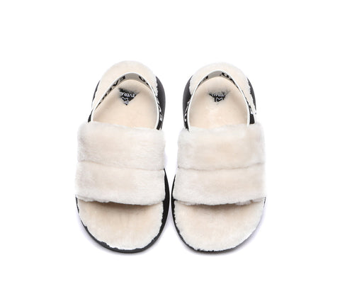 EVERAU® Sheepskin Wool Slingback Fluffy Slides Women Miss Ever