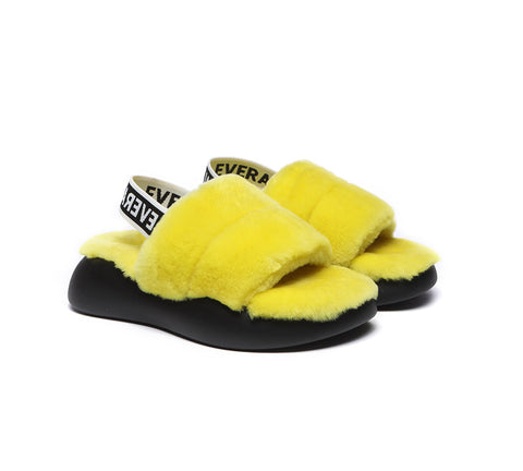 EVERAU® Sheepskin Wool Slingback Fluffy Slides Women Miss Ever