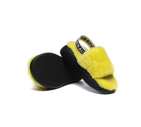 EVERAU® Sheepskin Wool Slingback Fluffy Slides Women Miss Ever