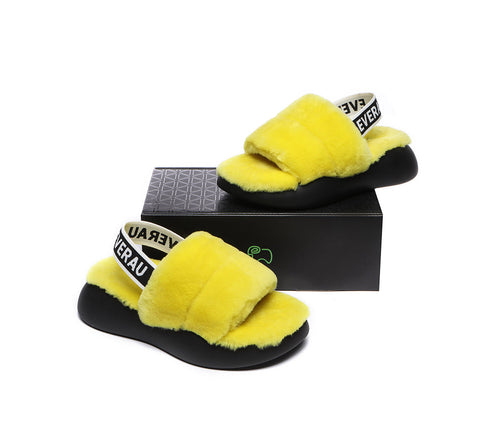 EVERAU® Sheepskin Wool Slingback Fluffy Slides Women Miss Ever