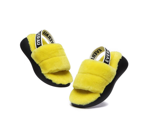 EVERAU® Sheepskin Wool Slingback Fluffy Slides Women Miss Ever