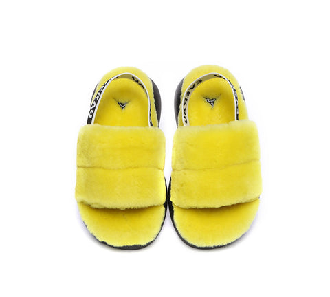 EVERAU® Sheepskin Wool Slingback Fluffy Slides Women Miss Ever