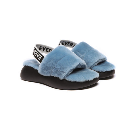 EVERAU® Sheepskin Wool Slingback Fluffy Slides Women Miss Ever