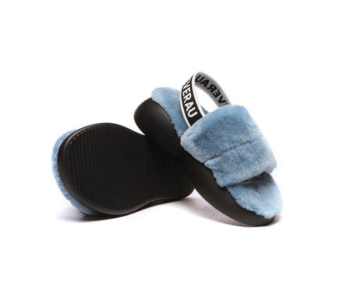 EVERAU® Sheepskin Wool Slingback Fluffy Slides Women Miss Ever