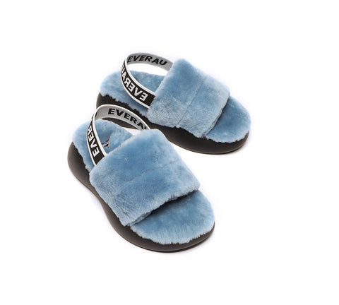 EVERAU® Sheepskin Wool Slingback Fluffy Slides Women Miss Ever