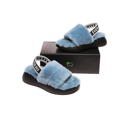 EVERAU® Sheepskin Wool Slingback Fluffy Slides Women Miss Ever