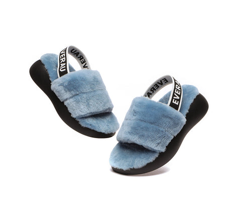 EVERAU® Sheepskin Wool Slingback Fluffy Slides Women Miss Ever