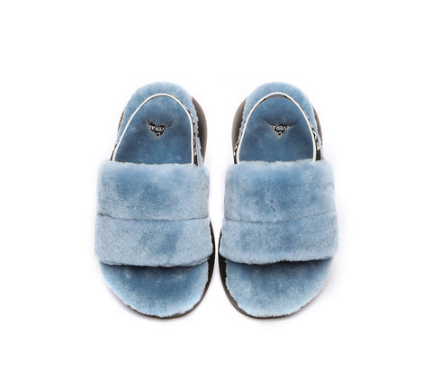 EVERAU® Sheepskin Wool Slingback Fluffy Slides Women Miss Ever