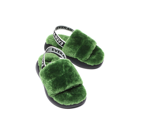 EVERAU® Sheepskin Wool Slingback Fluffy Slides Women Miss Ever