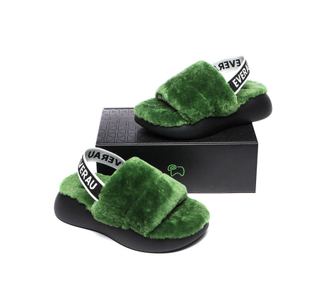 EVERAU® Sheepskin Wool Slingback Fluffy Slides Women Miss Ever