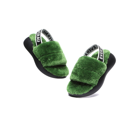 EVERAU® Sheepskin Wool Slingback Fluffy Slides Women Miss Ever