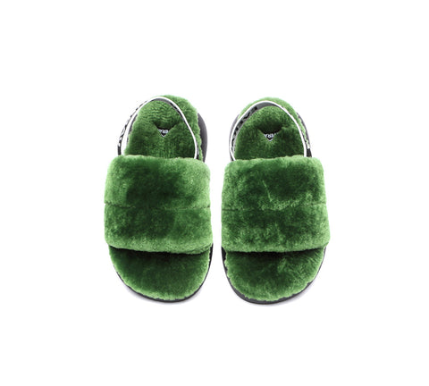 EVERAU® Sheepskin Wool Slingback Fluffy Slides Women Miss Ever