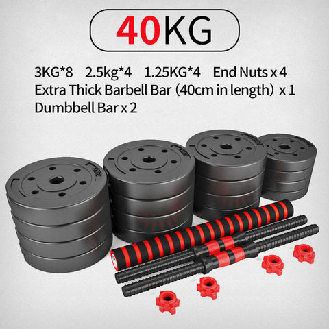 TARRAMARRA®【40KG】Adjustable Rubber Dumbbell Barbell Set