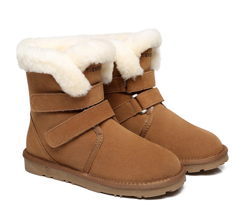 EVERAU® Double Hook and Loop Strap Sheepskin Boots Women Nordic