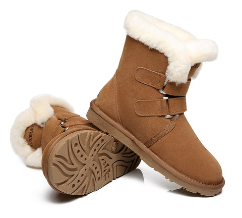 EVERAU® Double Hook and Loop Strap Sheepskin Boots Women Nordic