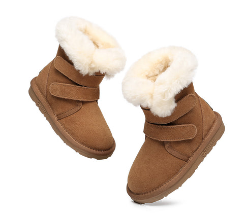 EVERAU® Double Hook and Loop Strap Sheepskin Boots Kids Nordic