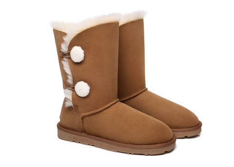 EVERAU® Short Twin Button Sheepskin Boots Espina