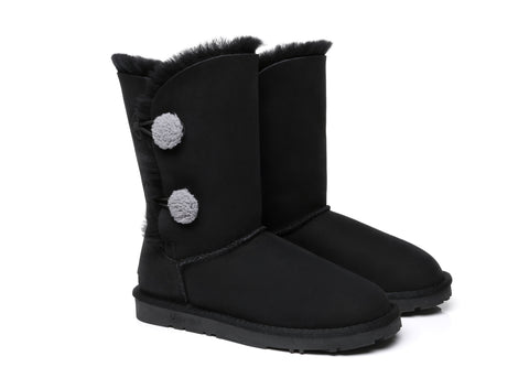 EVERAU® Short Twin Button Sheepskin Boots Espina