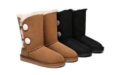 EVERAU® Short Twin Button Sheepskin Boots Espina