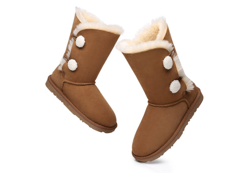 EVERAU® Short Twin Button Sheepskin Boots Espina