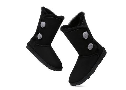 EVERAU® Short Twin Button Sheepskin Boots Espina