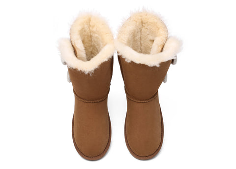 EVERAU® Short Twin Button Sheepskin Boots Espina