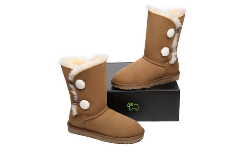 EVERAU® Short Twin Button Sheepskin Boots Espina