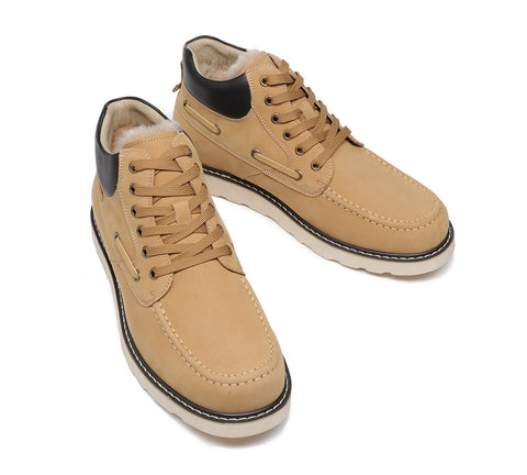 EVERAU® Lace Up Ankle Sheepskin Casual Men Boots Summit