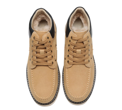 EVERAU® Lace Up Ankle Sheepskin Casual Men Boots Summit