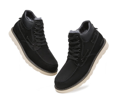 EVERAU® Lace Up Ankle Sheepskin Casual Men Boots Summit