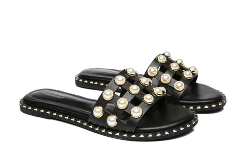 TARRAMARRA® Junia Women Leather Flat Slides With Pearls