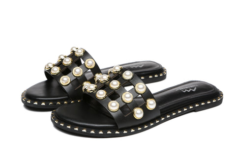 TARRAMARRA® Junia Women Leather Flat Slides With Pearls