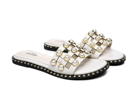 TARRAMARRA® Junia Women Leather Flat Slides With Pearls