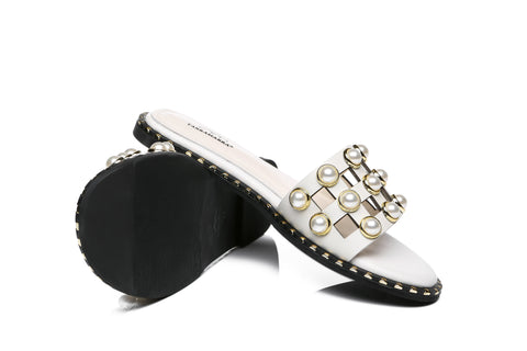 TARRAMARRA® Junia Women Leather Flat Slides With Pearls