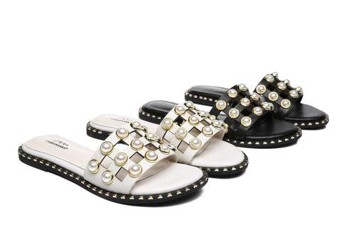 TARRAMARRA® Junia Women Leather Flat Slides With Pearls