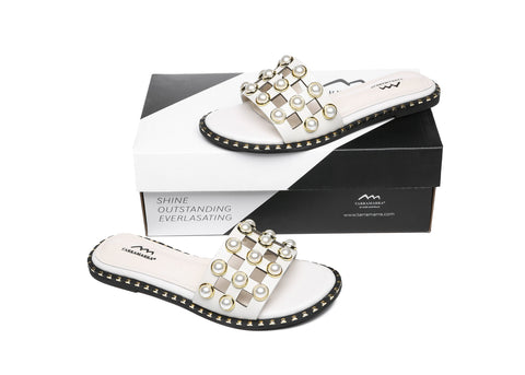 TARRAMARRA® Junia Women Leather Flat Slides With Pearls