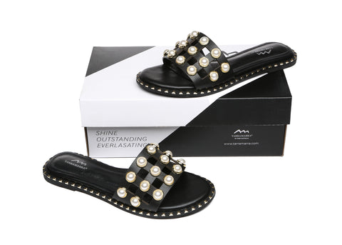 TARRAMARRA® Junia Women Leather Flat Slides With Pearls