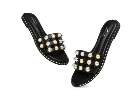 TARRAMARRA® Junia Women Leather Flat Slides With Pearls